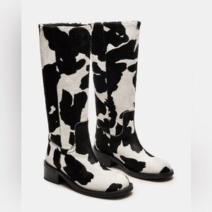 NEW Steve Madden Black and White Cow Print Tall Western Boots